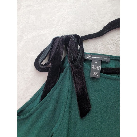 INC International Concepts Blouse Top Womens Size XS Green Cold Shoulder Sleeve - Picture 12 of 12